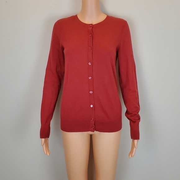 Loft outlet rust color long sleeve button down cardigan sweater - Picture 4 of 9